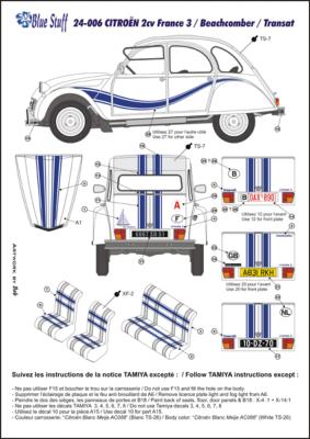 DECAL 1/24 - CITROEN 2CV FRANCE 3 /TRANSAT- BLUE STUFF - BS24-006