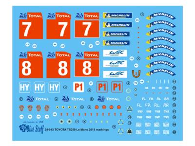 DECAL 1/24 - TOYOTA TS050 LE MANS 2018 ADDITFS DECALS- BLUE STUFF - BS24-013