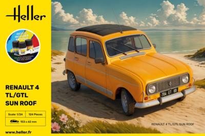 1/24 Maquette STARTER KIT RENAULT 4 TL/GTL  TOIT OUVRANT- HELLER 58704 